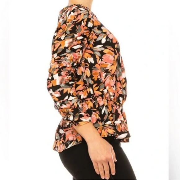 Zac & Rachel Pink and Orange Ruffled 3/4 Sleeve Blouse - Picture 9 of 11